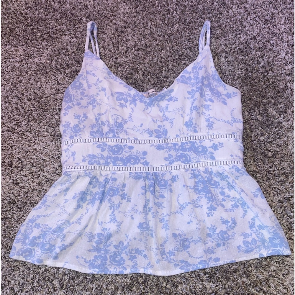 White and Blue Floral Tank